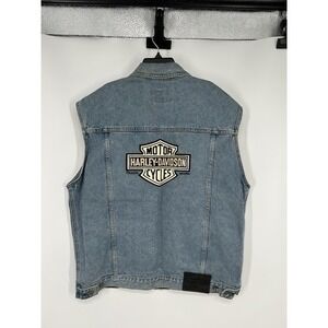 Harley Davidson Motorcycles‎ Denim Jean Vest Jacket Embroidered Mens Medium